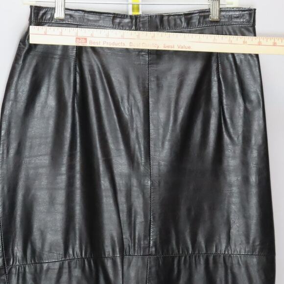 Vintage S & U Fashions Black Leather Midi Skirt Size 14 Y2K runs small (12) - Picture 3 of 5